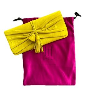 Jill Haber yellow suede clutch